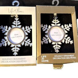 Set of 2 NEW Metal Photo Frames Light Blue White Ornaments Snowflake Christmas